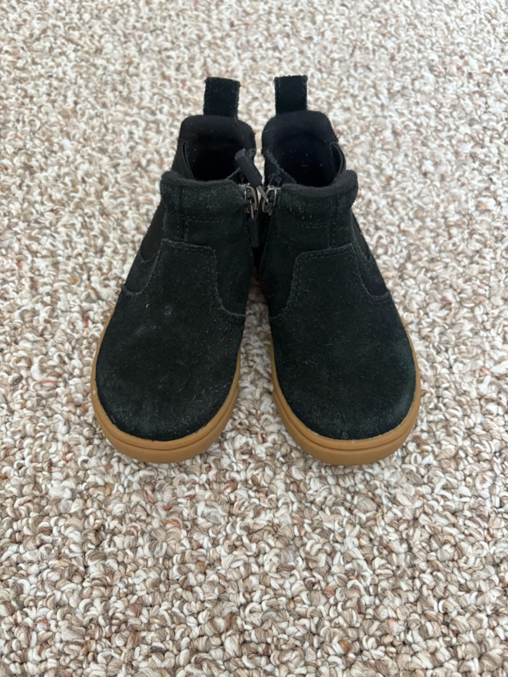 UGG Kids Black Suede Ankle Boots with Tan Sole